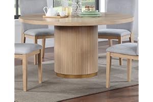 Eafurn Round Dining 4-6, Modern Farmhouse Table, 59 Inch Circle Tabletop with Wood Strip Base for Kitchen Living Room, 59", Oak