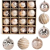 16 PCS Christmas Ornaments Set, 3.15-Inch Glitter Christmas Hanging Balls, Decorative Hanging Ornament Decorations, Xmas Shatterproof Plastic Balls for Holiday Party Wreath Garlands Trees, Champagne