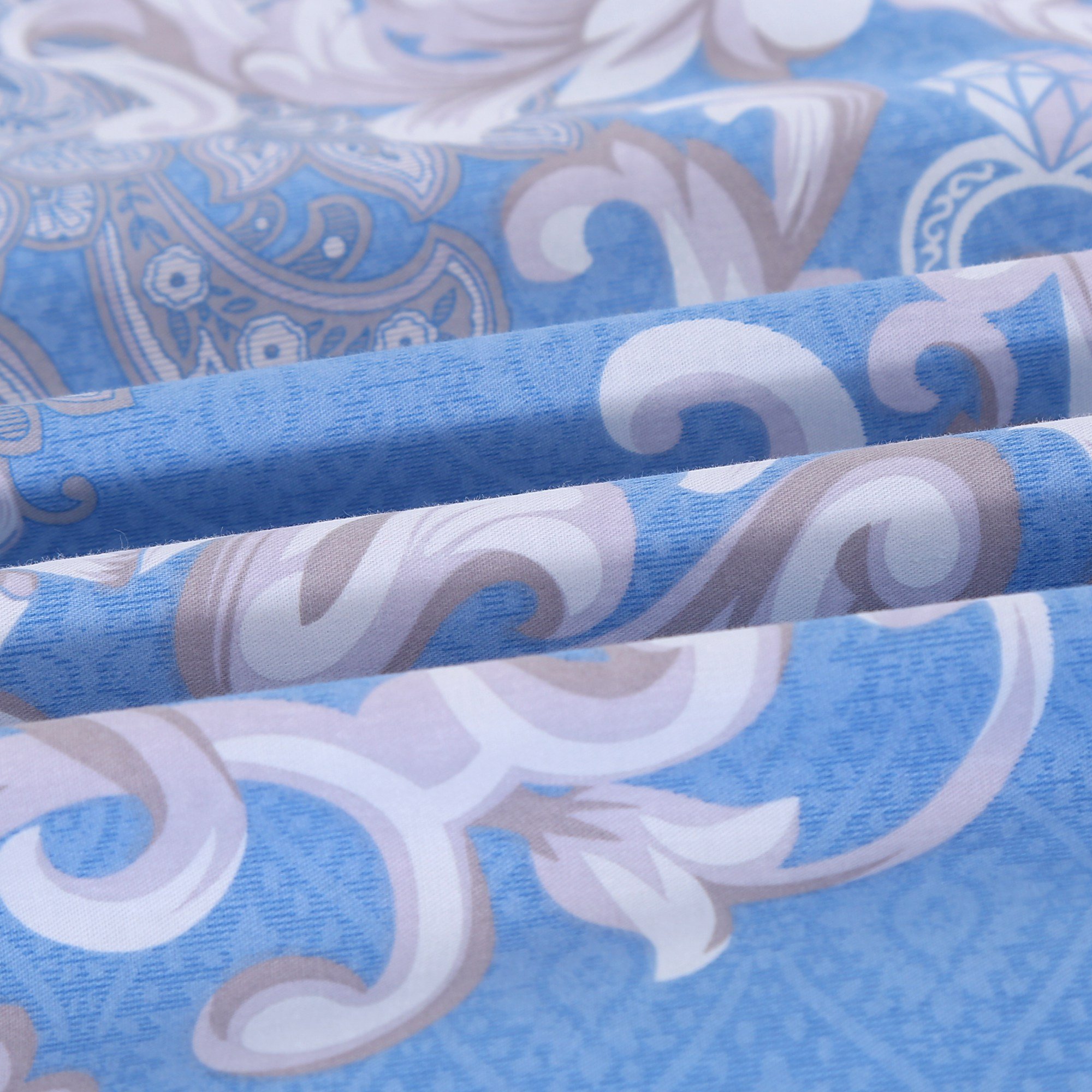 3-Piece Duvet Cover Set, Bohemian Style 100% Cotton Blue Floral Pattern Bedding Quilt Set(68\