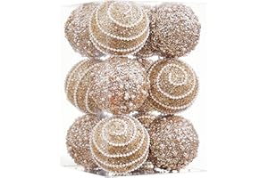 ChrisWish Champagne Gold Christmas Ball Ornaments, Christmas Ball Decorations Shatterproof Plastic Hanging Pearl Balls for Holiday Party(70mm/2.76", 12ct)