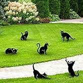Tandefio 6 Pack Black Cat Silhouette Cute Metal Cat Garden Statues Bird Repellent Decorative Garden Stakes for Yard, Lawn Outdoor Decorations(Medium)