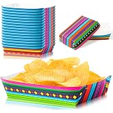 AsodSway Mexican Taco Nights Food Trays - 50Pcs Carnival Party Supplies | Nacho Popcorn Unassembled Trays, Snack Candy Holders, Disposable Paper Plates, Birthday Party Food Containers, Serving Dish