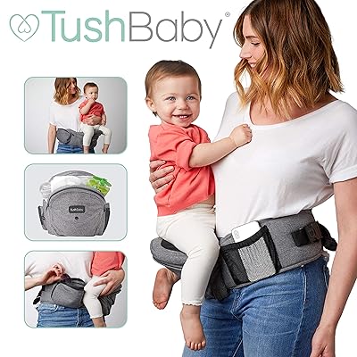 TushBaby The Only Safety Certified Hip Seat Baby Carrier - As Seen On Shark Tank, Ergonomic Waist Carrier for Newborns, Toddlers &amp; Children, Grey