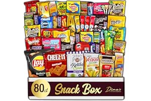 DINAS CONFECTIONERY Snack Bar Box Variety Pack Care Package, Easter Basket, Easter Candy - Popular American Candies Snack Packs for Lunches, Office, College Students, Grab and Go, Road Trips, Holiday Gifts - 80 Count