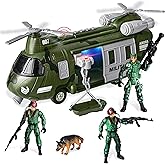 JOYIN Military Vehicles Toy Set of Friction Powered Transport Helicopter with Light and Sound Siren, and Soldier Army Men Act