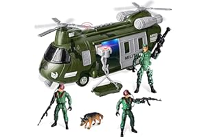 JOYIN Military Vehicles Toy Set of Friction Powered Transport Helicopter with Light and Sound Siren, and Soldier Army Men Act