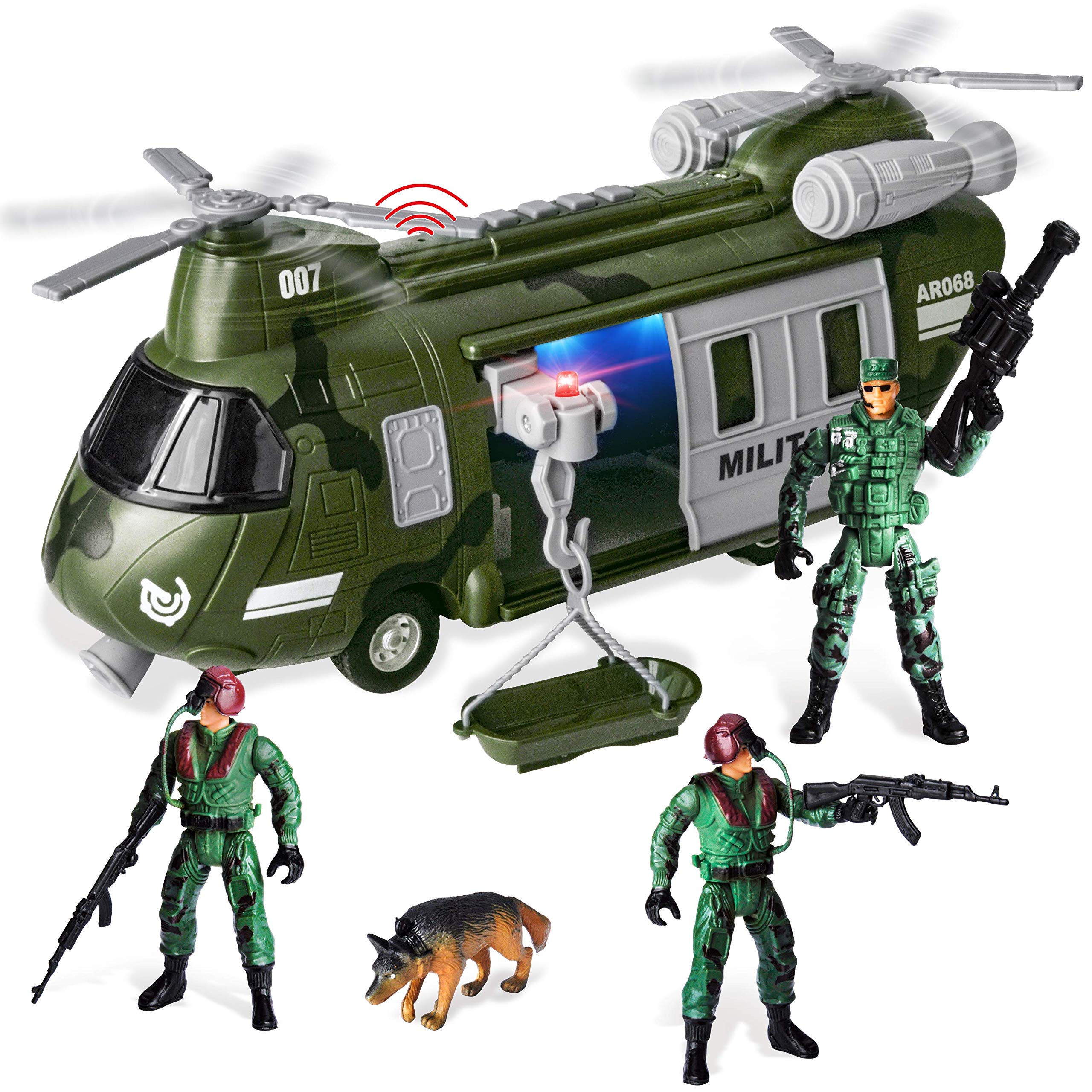 Photo 1 of JOYIN Military Vehicles Toy Set of Friction Powered Transport Helicopter with Light and Sound Siren, and Soldier Army Men Action Figures for Kids