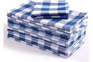 Fingercraft Dinner Napkins, Everyday Use, Premium Quality Cotton Buffalo Plaid, Set of 12, Size 20X20 Inch, Oversized Cloth Napkins with Mitered Corners, Ultra Soft, Durable Hotel Quality blue & White