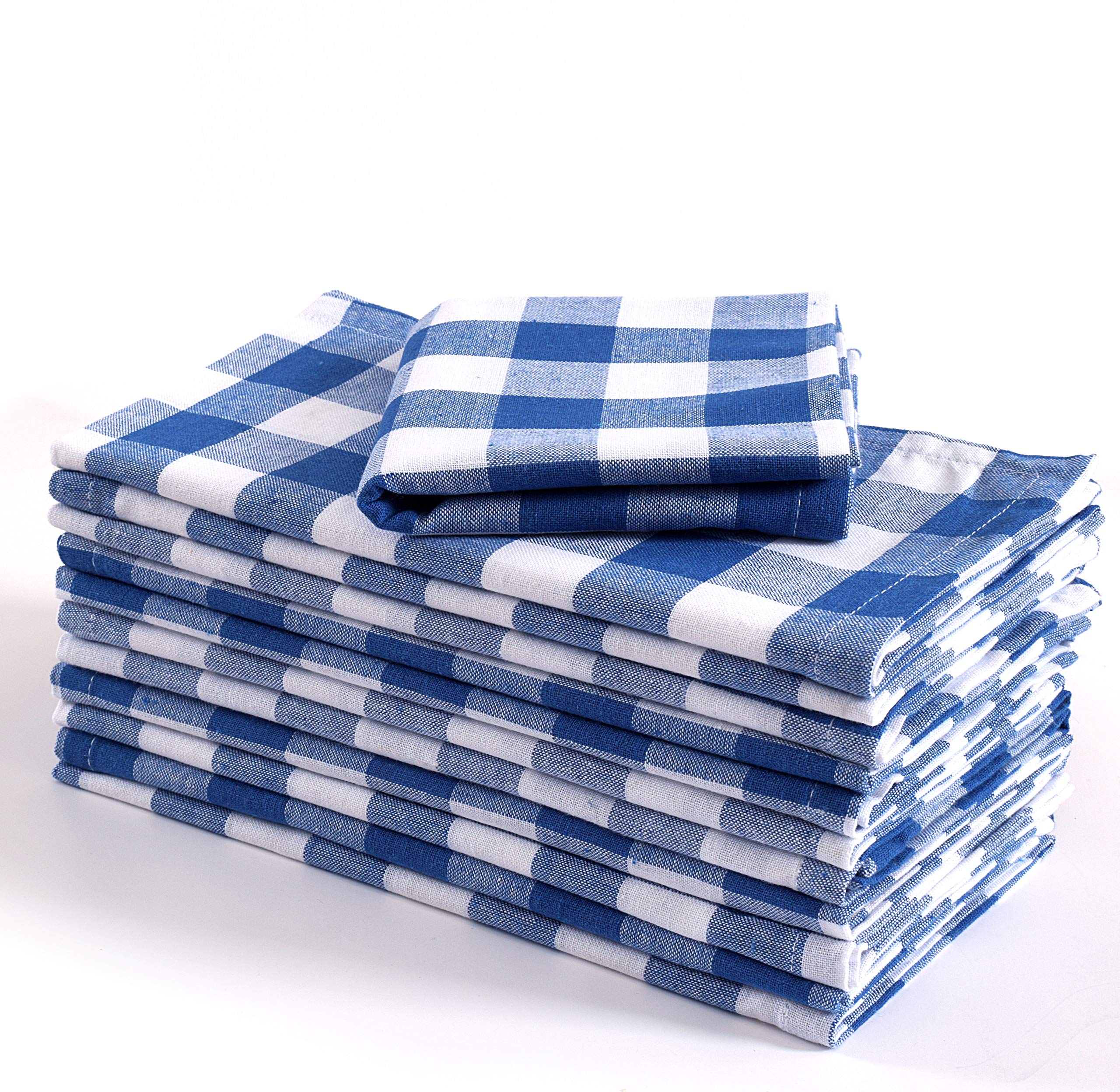 Fingercraft Dinner Napkins, Everyday Use, Premium Quality Cotton Buffalo Plaid, Set of 12, Size 20X20 Inch, Oversized Cloth Napkins with Mitered Corners, Ultra Soft, Durable Hotel Quality blue & White
