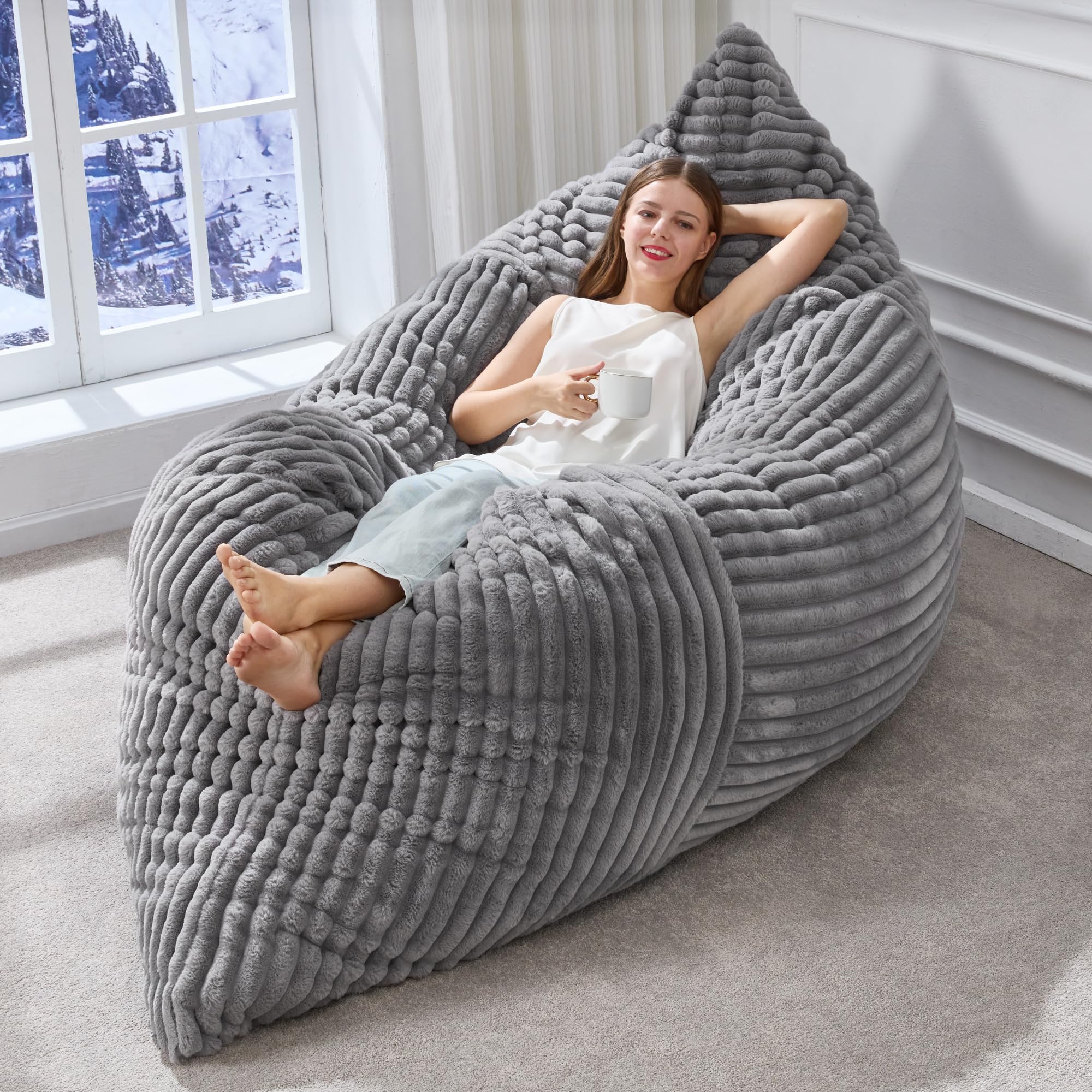 Photo 1 of Hobestluk 3 in 1 Bean Bag Chair Giant Bean Bag Chairs Convertible Bean Bag Floor Cushion with Machine Washable Cover, Beanbag Chairs for Adult (Grey)