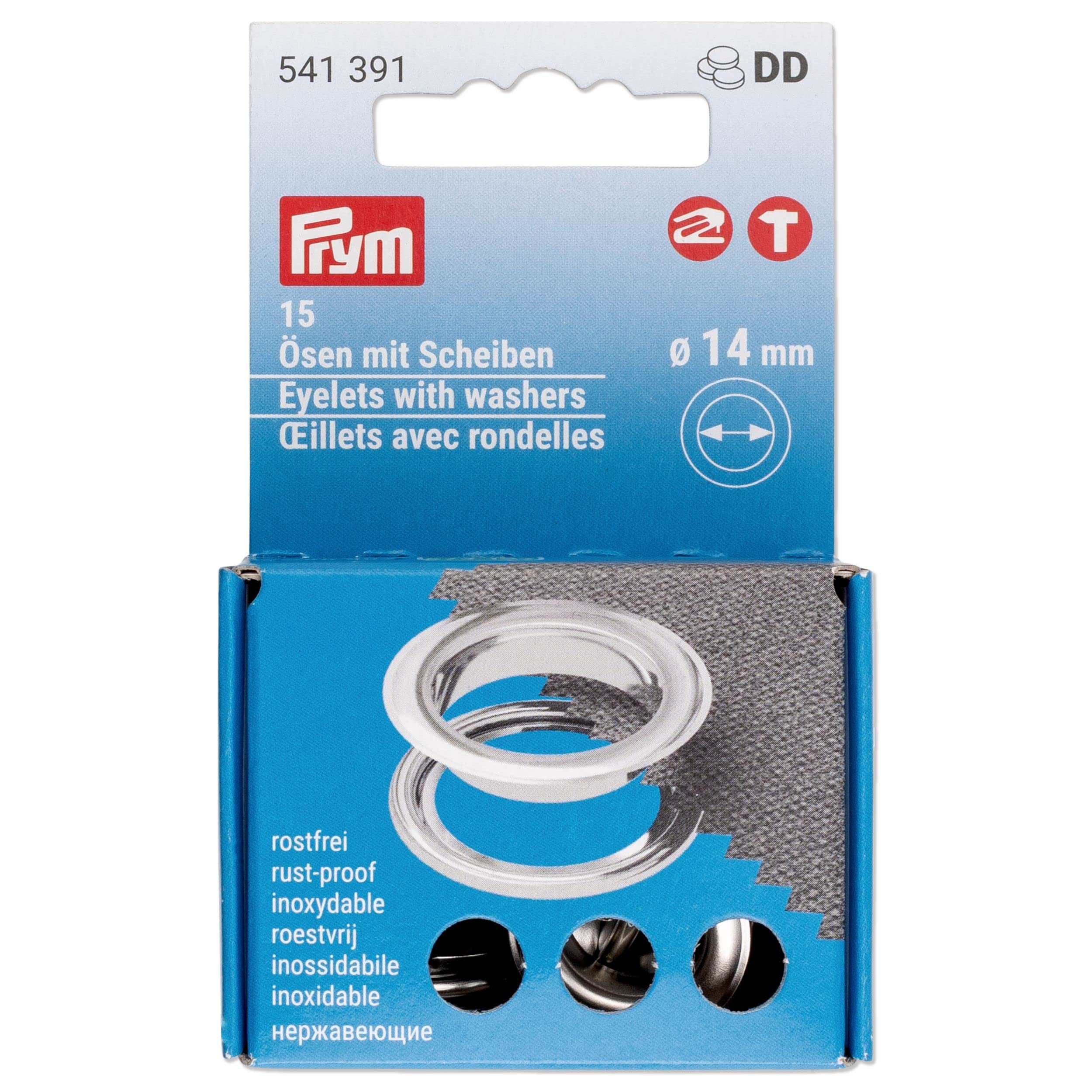 Prym 541391 Eyelets with Washers Diameter 14 mm Silver Pack of 15 for Vario Creative Tool Silver — image 1