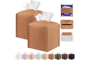 PARIERIS Tissue Box Cover Holder Square Tissue Cube Cover PU Leather Tissue Organizer with Bottom Belt for Bathroom, Tabletop, Car, Night Stands, Office, Home, Kitchen (2, Brown)