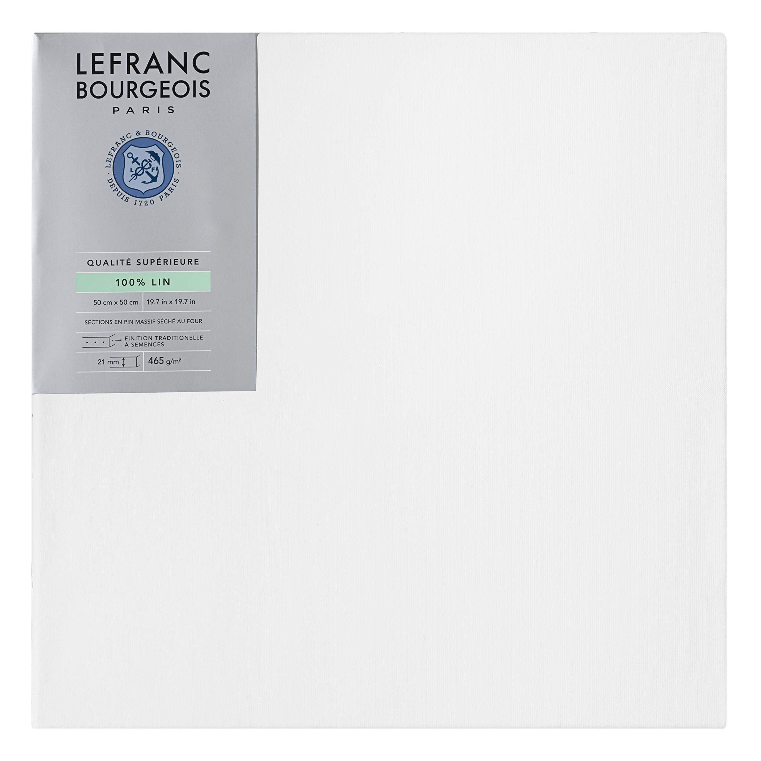 Lefranc Bourgeois 111242 Stretcher Frame Made of 100% Linen in Premium Quality, Ready to Use, Primed with Titanium Dioxide Gesso, Nailed to Side on Solid Pine Wood 50 x 50 cm