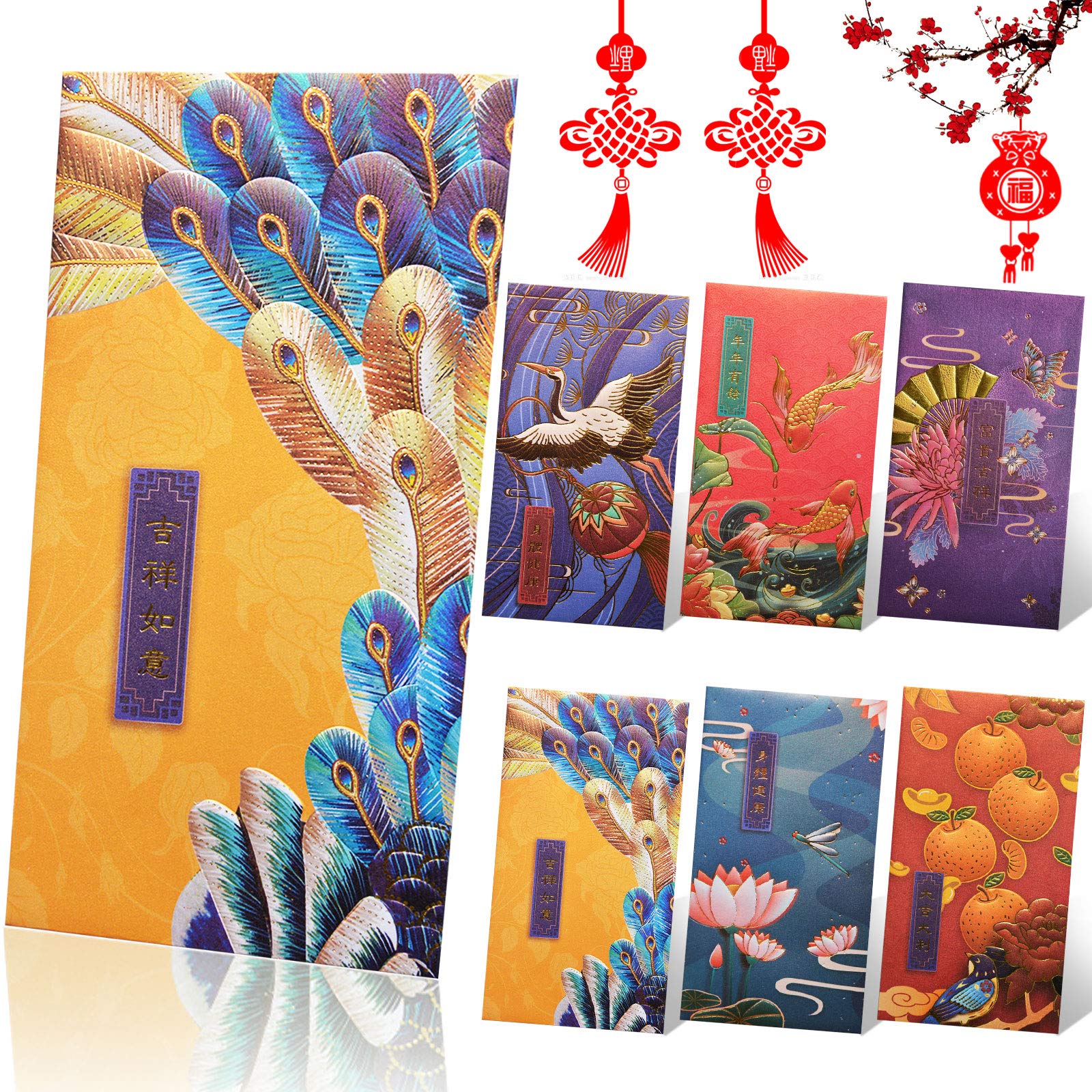 Kalolary 12pcs Chinese New Year Red Envelope Lucky Hong Bao Chinese Style Bronzing Design Pattern Traditional Red Money Pockets for Spring Festival, Birthday and Wedding,Christmas