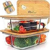 EcoPreps Large Glass Bento Box Containers with Bamboo Lids, 3 Compartment Glass Meal Prep Container Set (2 Pack, XL) - 100% Plastic Free, Eco-Friendly Lunch Containers, Bento Boxes for Adults