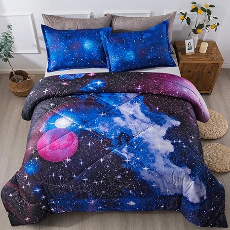 Amazon Com Litanika 3d Galaxy Comforter Twin 66x90lnch 2 Pieces 1 Galaxy Comforter 1 Pillowcase Universe Cloud Outer Space Comforter Microfiber Bedding Set For Boys Kids Home Kitchen