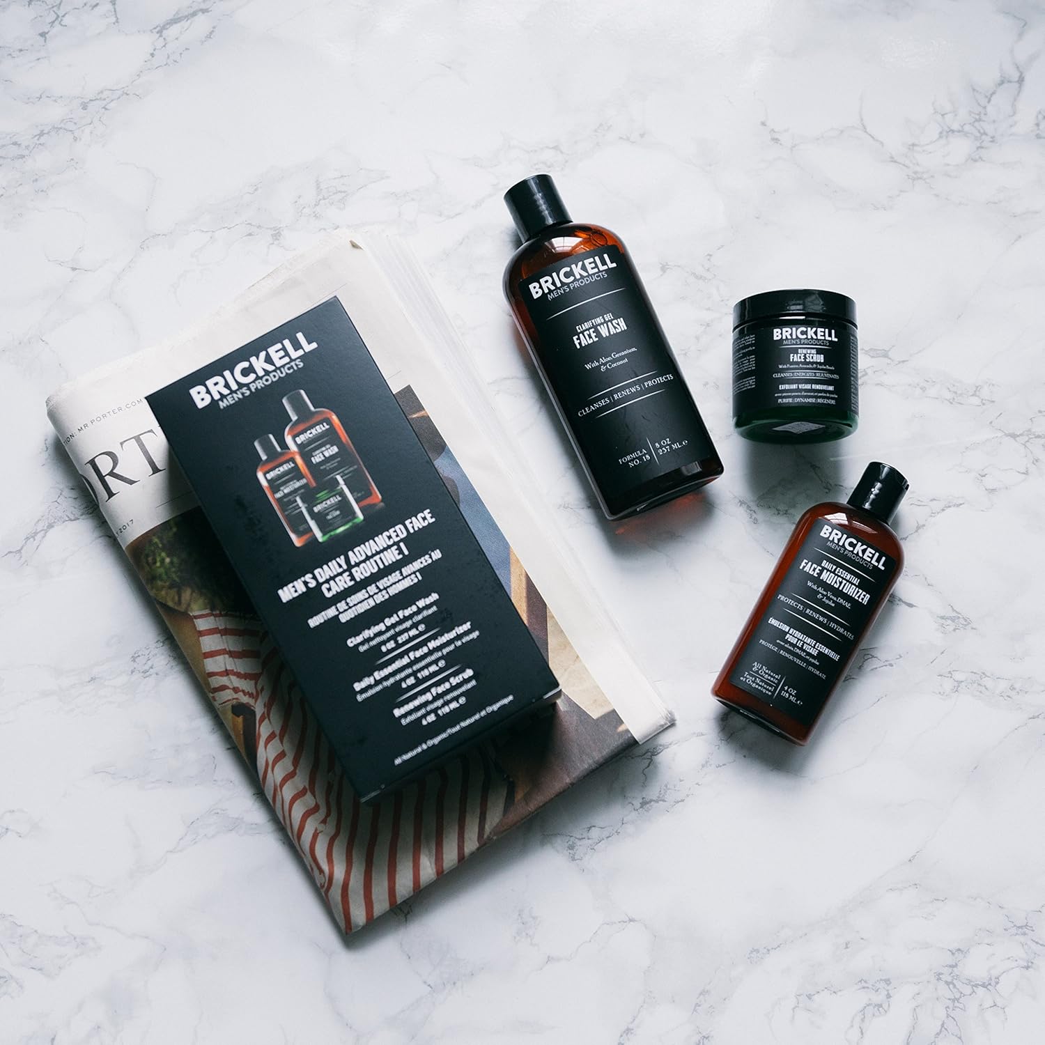 Brickell Men's Daily Advanced Face Care Routine II, Activated Charcoal Facial Cleanser, Face Scrub, Face Moisturizer Lotion, Natural and Organic, Scented : Beauty