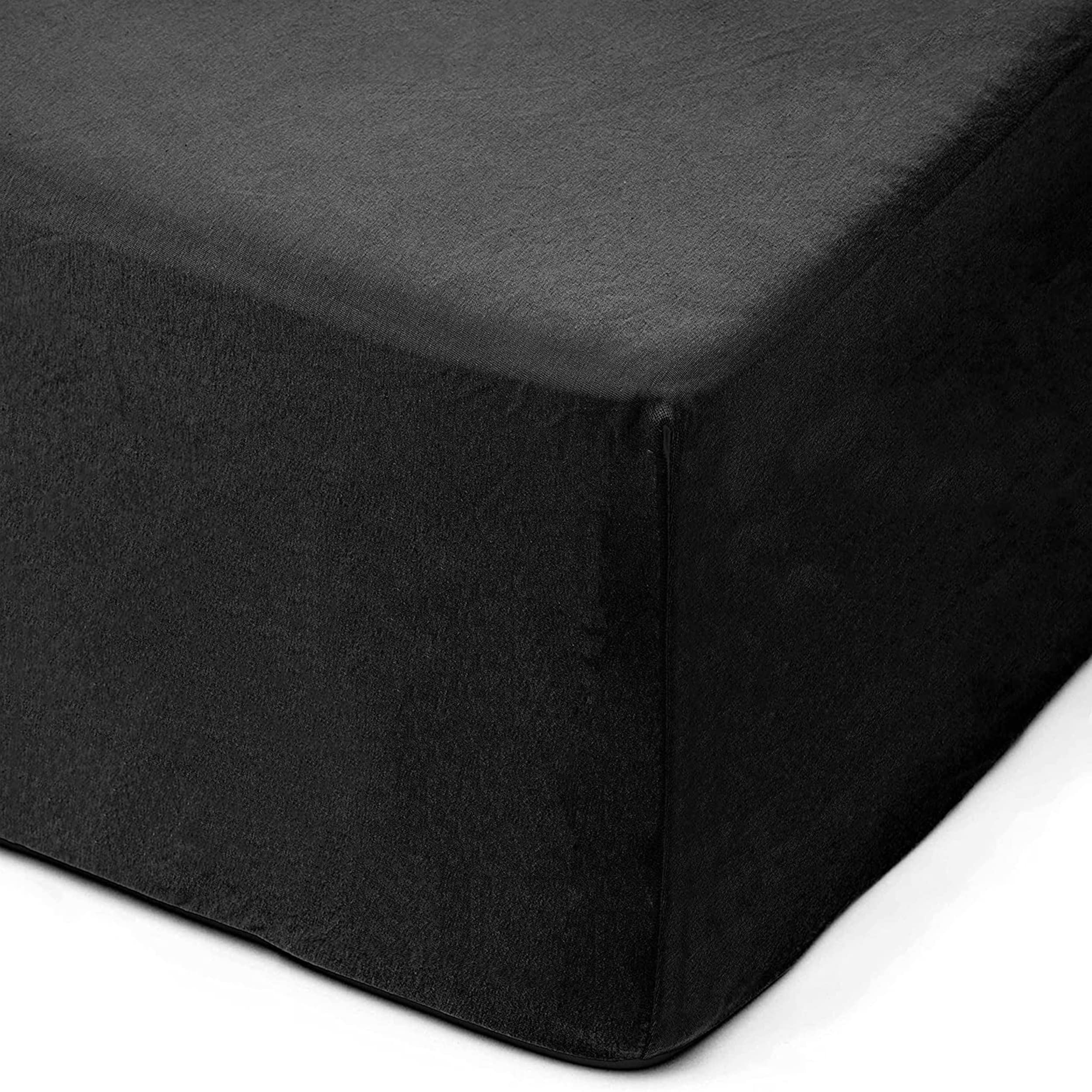 Amago - Fitted Sheet, 50 cm Pocket, 100 Percent Cotton, 160 x 200 cm - Black