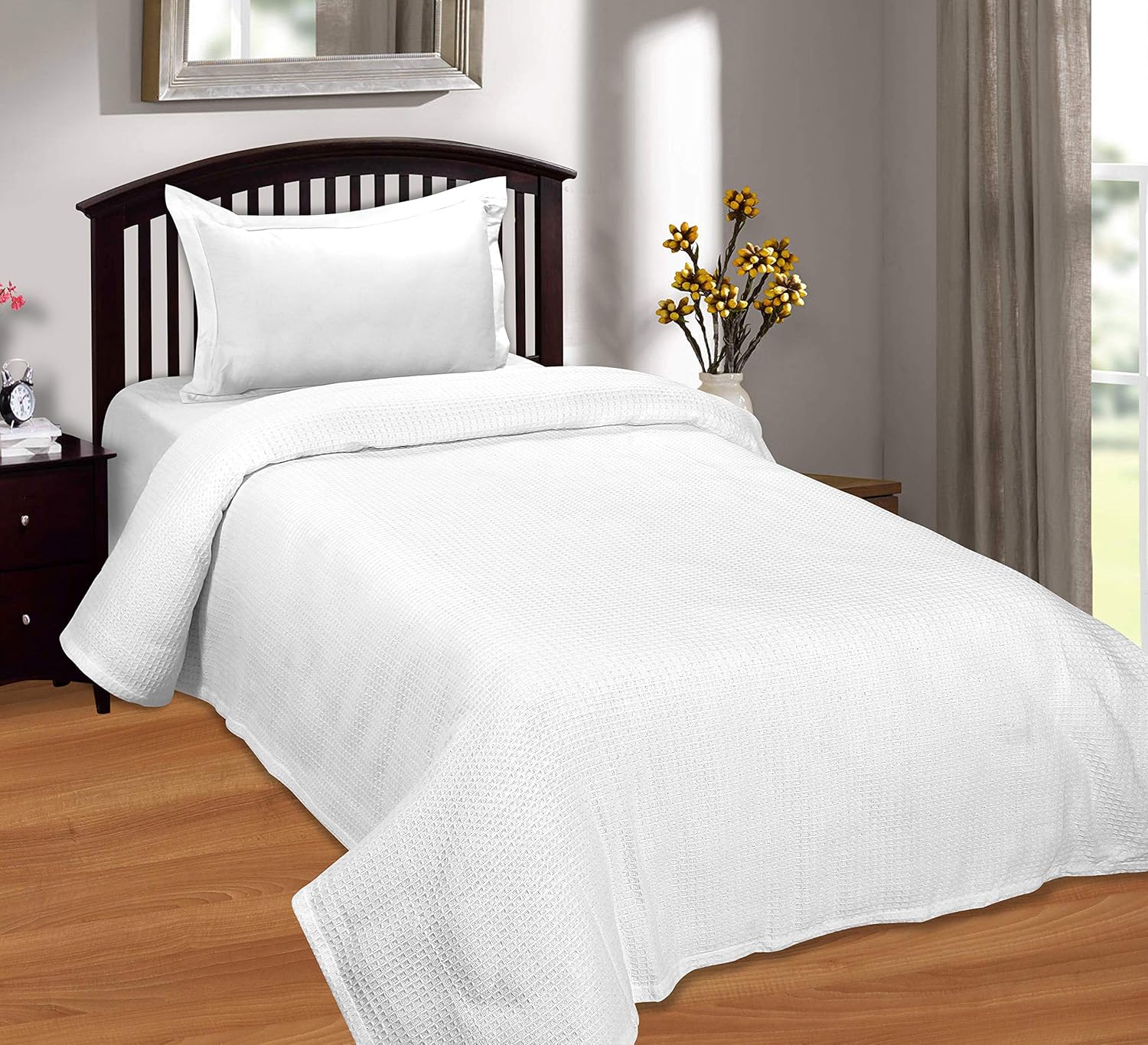 Cotton Clinic 100% Cotton Bed Blanket, Bed Blanket Twin Size, Cotton Thermal Blankets Twin Size, Perfect for Layering Any Bed for All Season, Soft and Breathable White Blanket: Kitchen & Dining