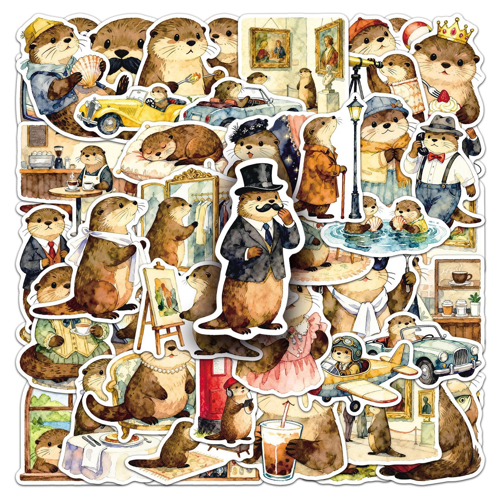 Cute Otter Stickers, 50Pcs Cartoon Funny Otters Animals Decals for Kids Teens Adults, Zumkjde Decorative DIY Water Bottles Laptops Wall Journal Luggage Tags Sticker