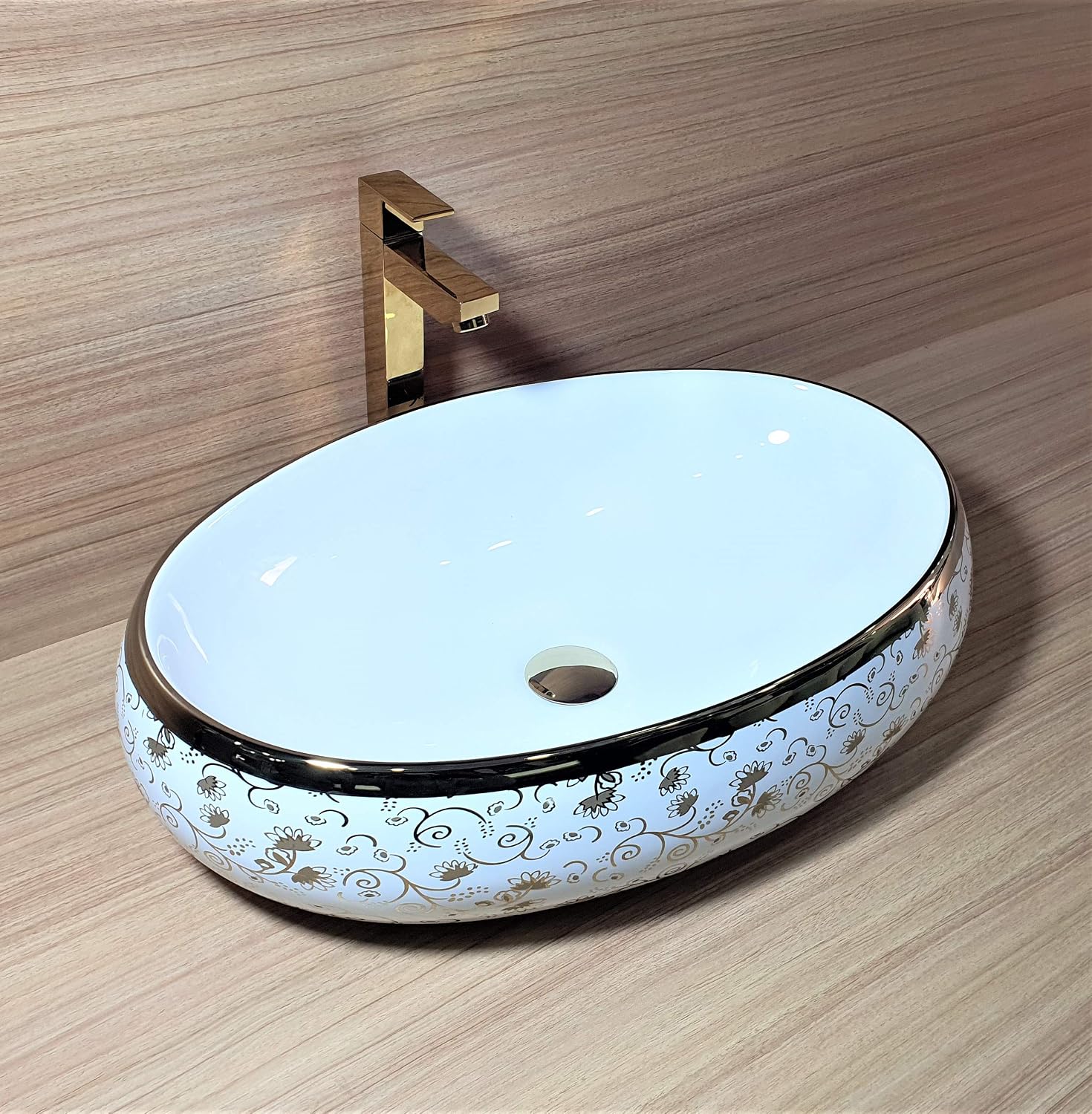 Inart Table Top Premium Designer Floral Ceramic Wash Basin Vessel Sink Slim Rim For Bathroom 23 X 15 X 55 Inch Golden White Color Only Wash Basin Amazonin Home Improvement Inart Table Top Premium Designer Floral Ceramic Wash Basin Vessel Sink Slim Rim For Bathroom 23 X 15 X 55 Inch Golden White Color Only Wash Basin Amazonin Home Improvement