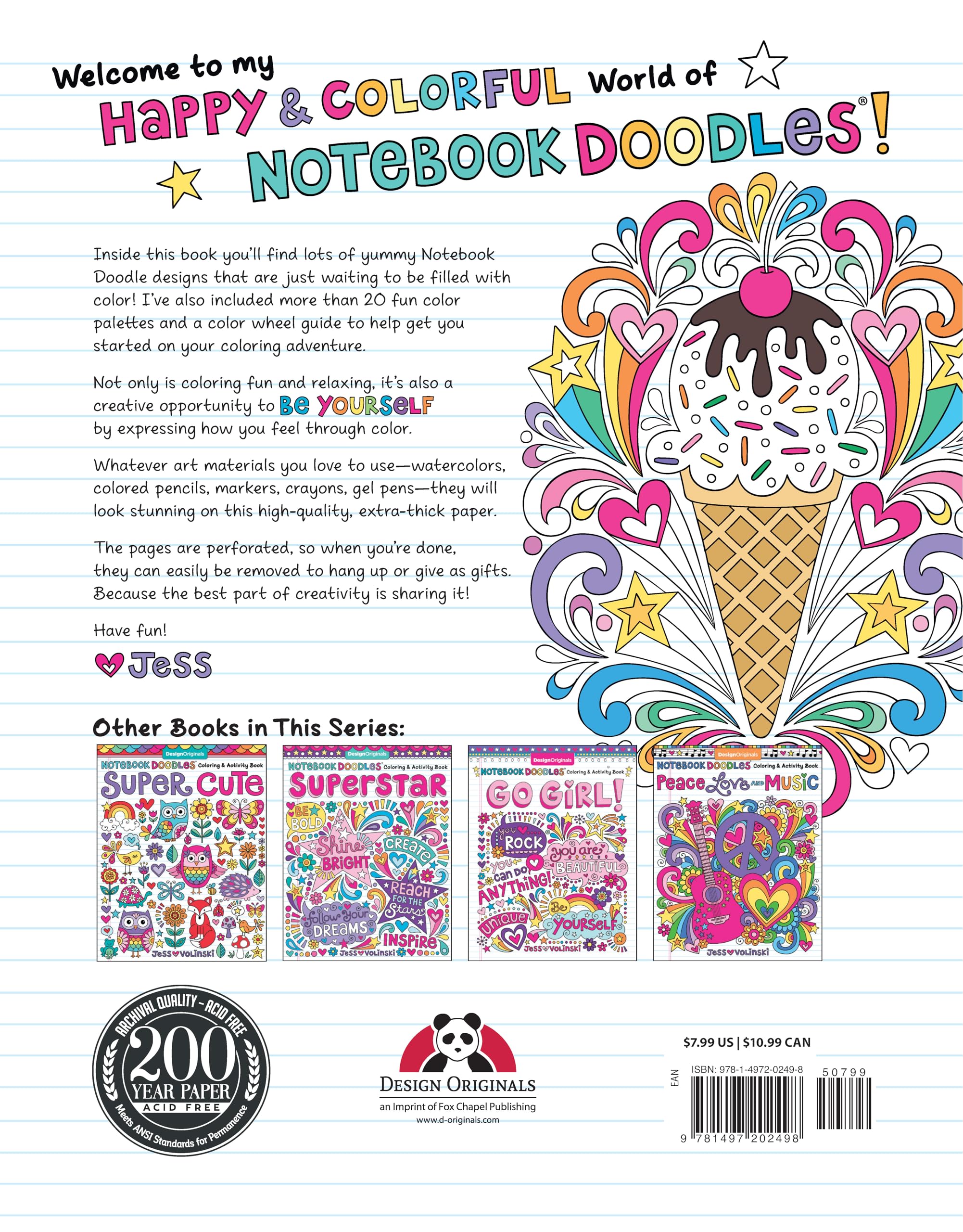 Notebook Doodles Sweets & Treats: Coloring & Activity Book (Design Originals) 32 Scrumptious Designs; Beginner-Friendly Empowering Art Activities for Tweens, on Extra-Thick Perforated Pages
