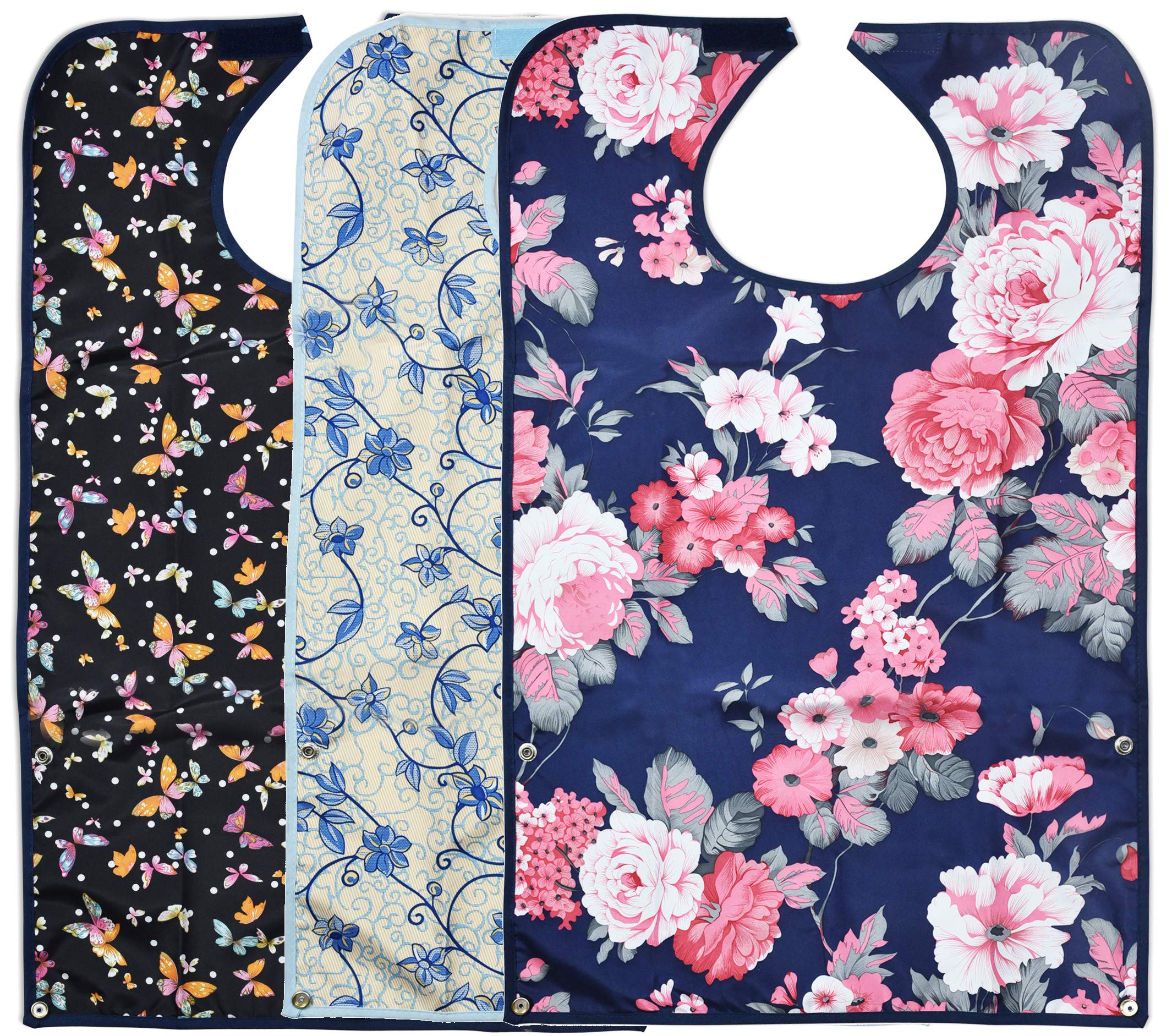 Celley 3 Pack Adult bib for eating, washable and waterproof with vinyl backing