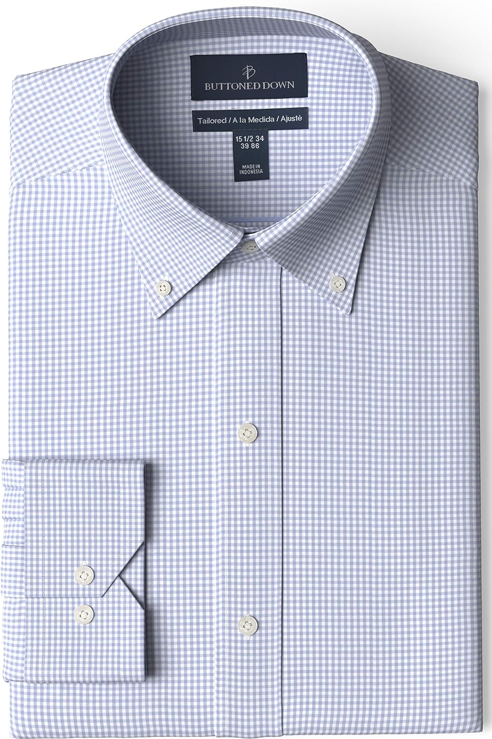  Brand - BUTTONED DOWN Men's Tailored Fit Gingham Dress Shirt, Supima Cotton Non-Iron: Clothing