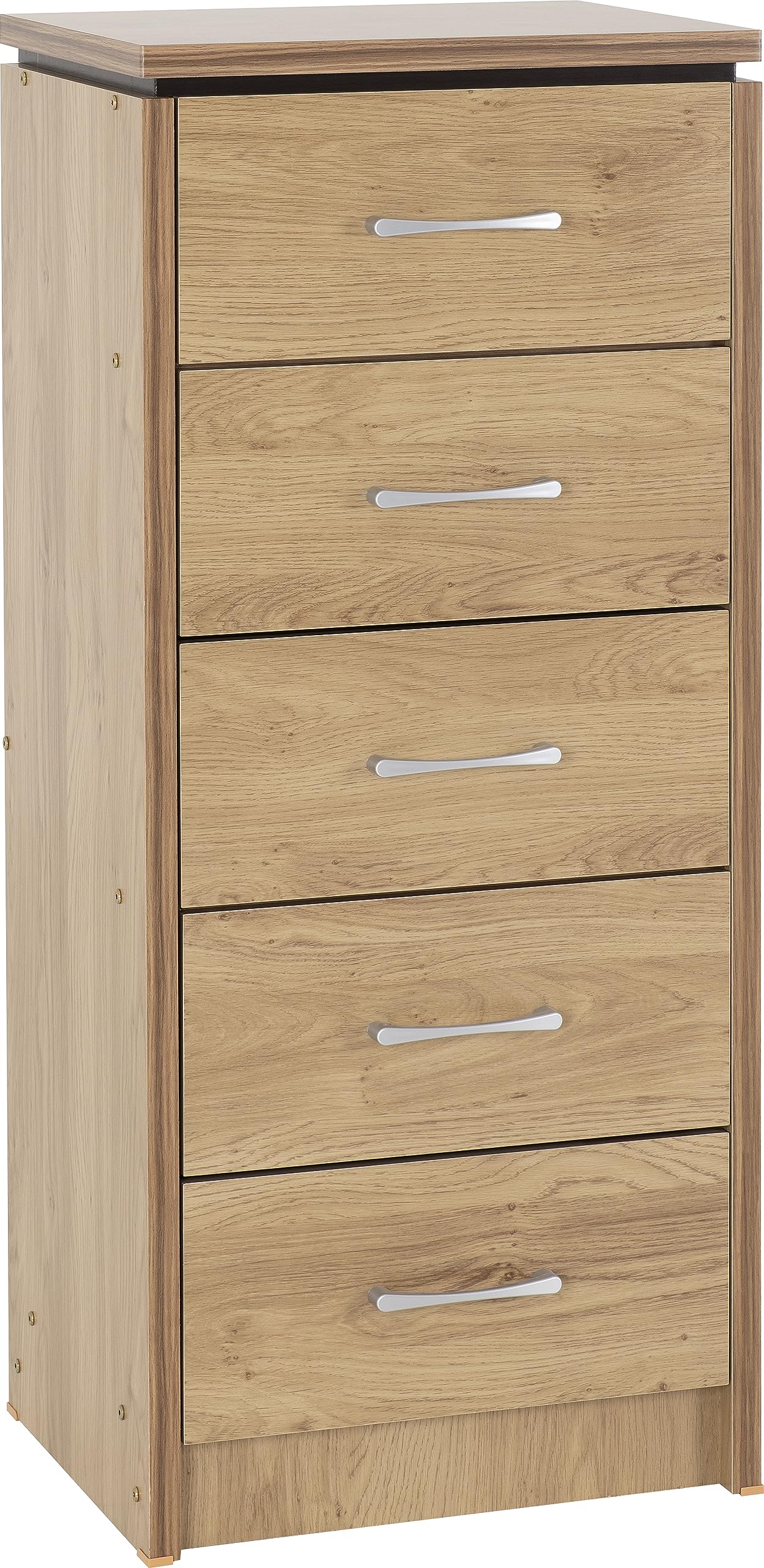 Seconique Charles 5 Drawer Narrow Chest in Oak Effect Veneer