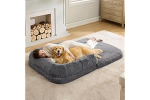Bedsure Foldable Human Dog Bed - 2 in 1 Flexible Giant Human Dog Bed for Adult People with Supportive Bolster Egg Foam, Water