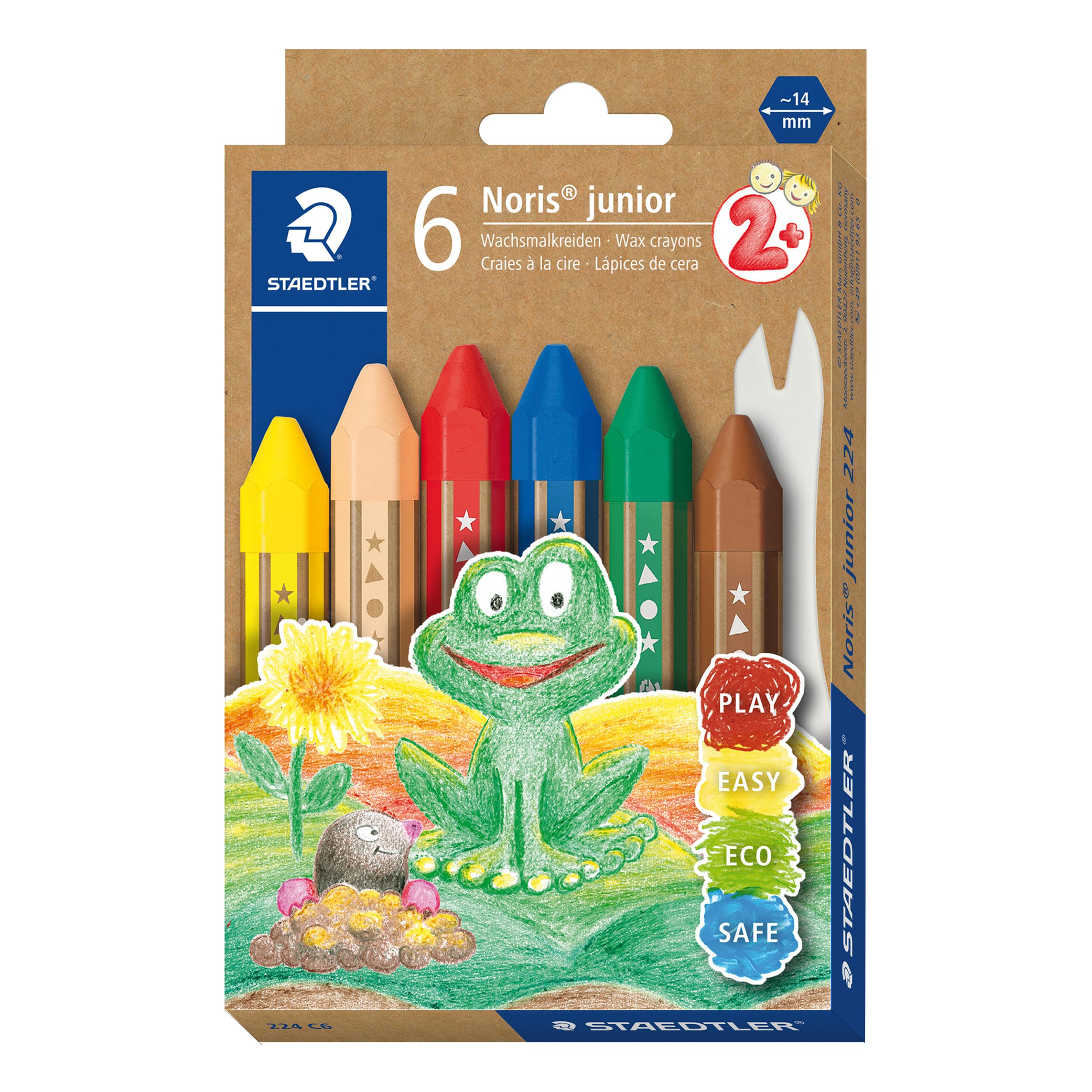 STAEDTLER 224 C6 Noris Junior Wax Crayons for 2 years+ - Assorted Colours (Pack of 6)