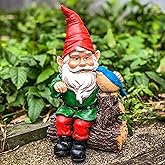 Topadorn Garden Gnome Statues with Bird Resin Sculpture Gnome Sitting on The Stump Outdoor Statues for Outdoor Garden Decor