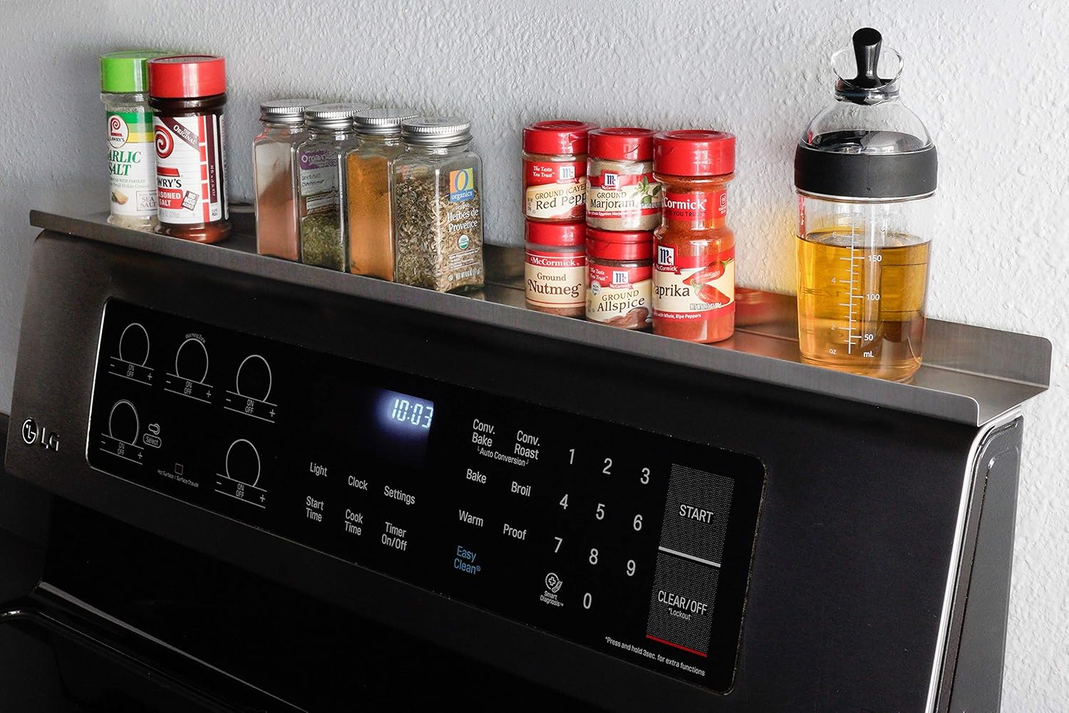 Stove Top Spice Rack and Shelf for Kitchen Oven - Food Grade Stainless Steel - Easy Install no Tools Required Fits Standard 30 inch stove