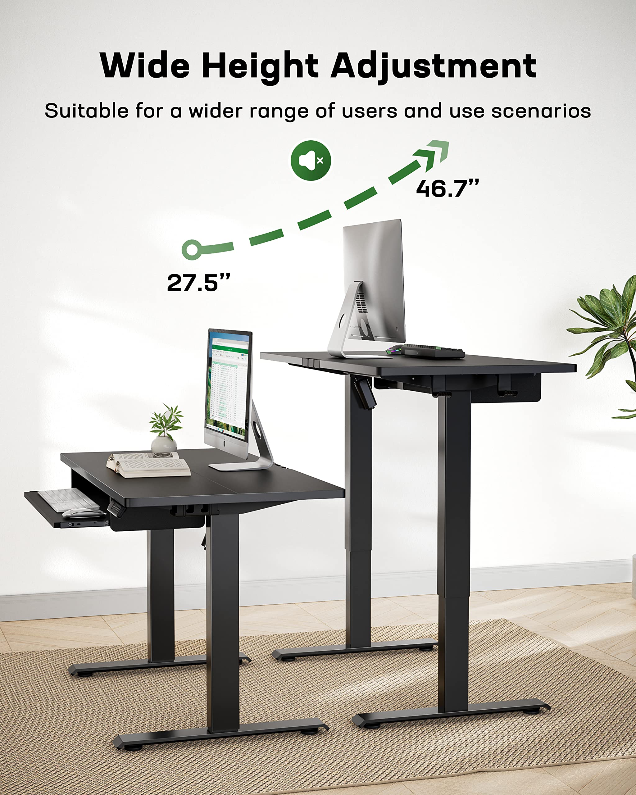 Marsail Standing Desk Adjustable Height with Extra Large Keyboard Tray, 55