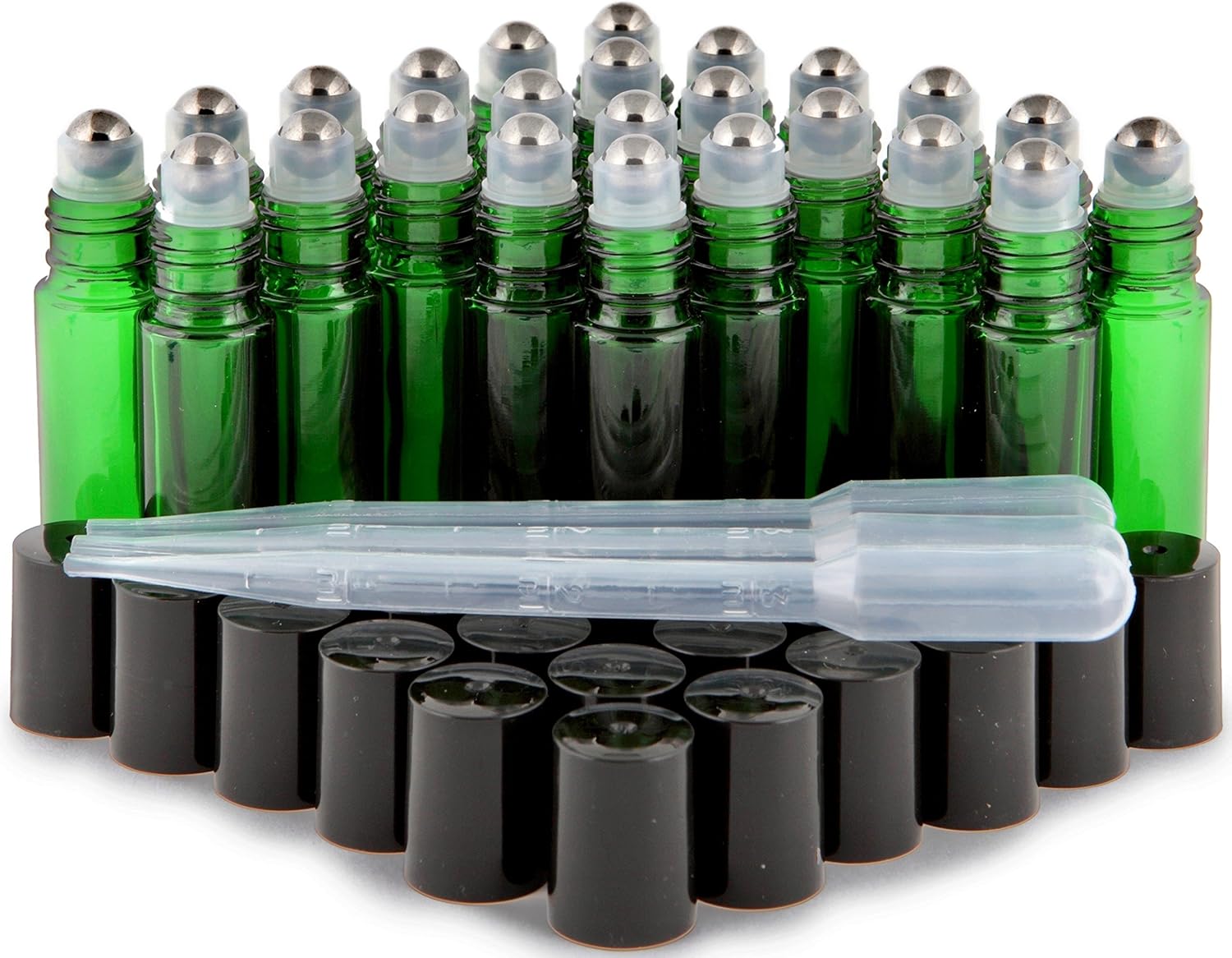 Vivaplex, 24, Green, 10 ml Glass Rollon Bottles with