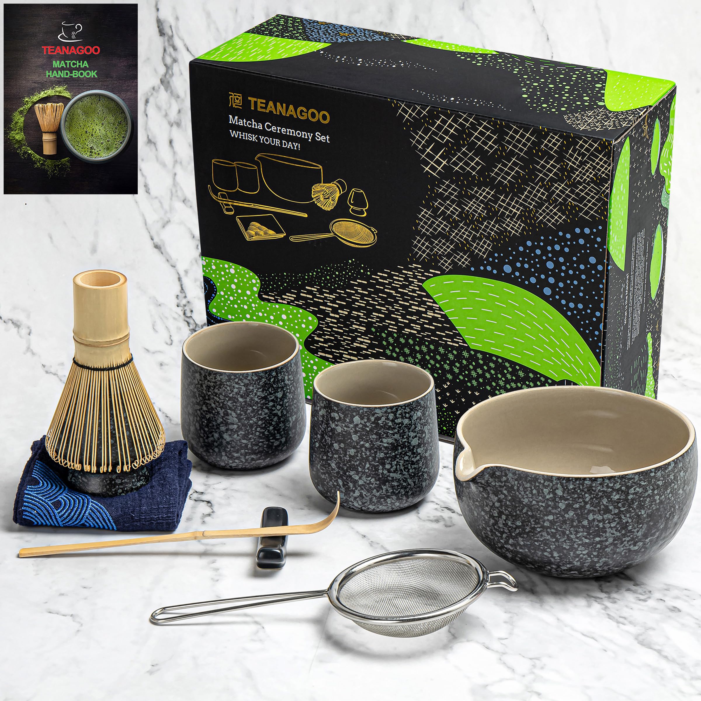 TEANAGOO Matcha Whisk,9 Pcs Ceramic Matcha Set,Matcha Kit for Ceremony,Matcha Tea Set for Making Breakfast/Matcha Latte,Matcha Whisk and Bowl Set with 2 Matcha Cups(7.2oz),Gift for Matcha Lover — image 1