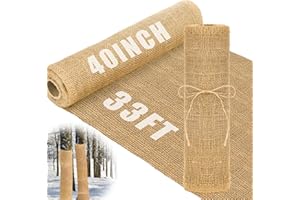Buryeah 40 Inch x 33 ft Burlap Fabrics Roll Natural Burlap Tree Wrap Winter Garden Frost Plant Protection Blankets Cloth Weed Barrier Fabric Jute for Outdoor Trees Shrubs Craft Home Party Decor