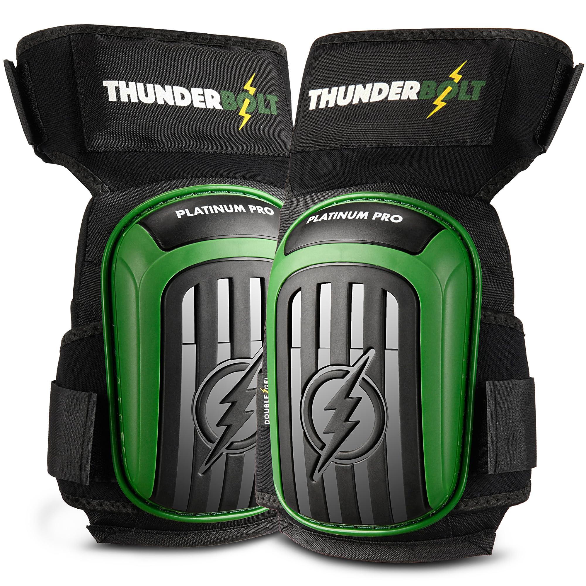 Thunderbolt Knee Pads for Men for Construction Gardening Flooring Roofing Heavy Duty Comfortable Double Gel Thick Foam Cushion with Adjustable Non-Slip Straps Professional Grade