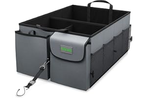 DRIVE AUTO PRODUCTS DRIVE - Car Trunk Organizer - Collapsible, Multi-Compartment Automotive SUV Car Organizer for Storage w/Adjustable Straps - Truck & Car Accessories for Women and Men - Grey