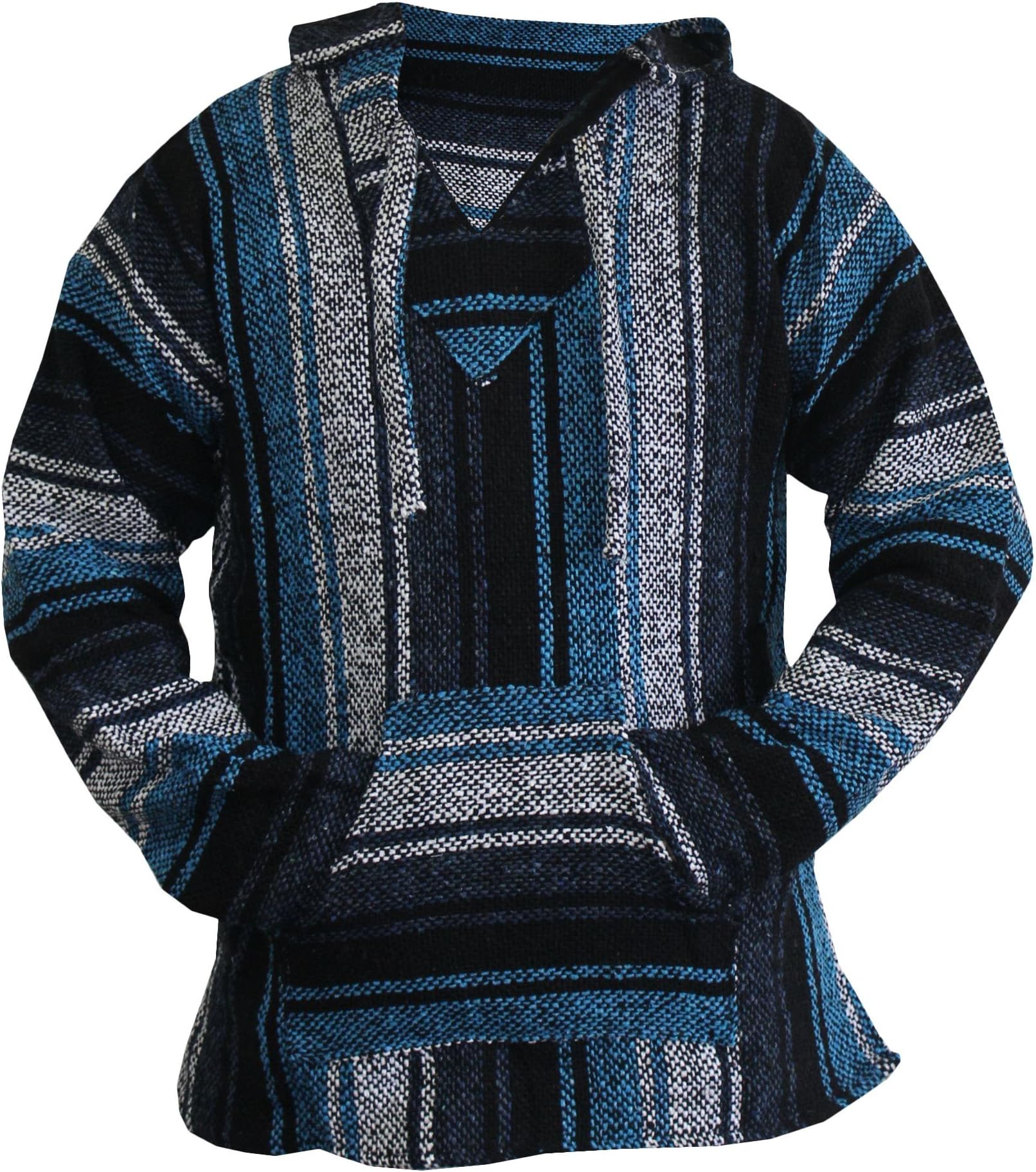 Mexican Baja Hoodie Sweater Jerga Pullover Blue Gray Unisex