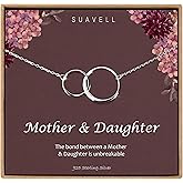 Suavell Mother Daughter Necklace. Sterling Silver Necklace for Women. Mom Gifts. 2 Circle Pendant on Dainty Chain. Minimalist Jewelry, Daughter Gift from Mom, Birthday