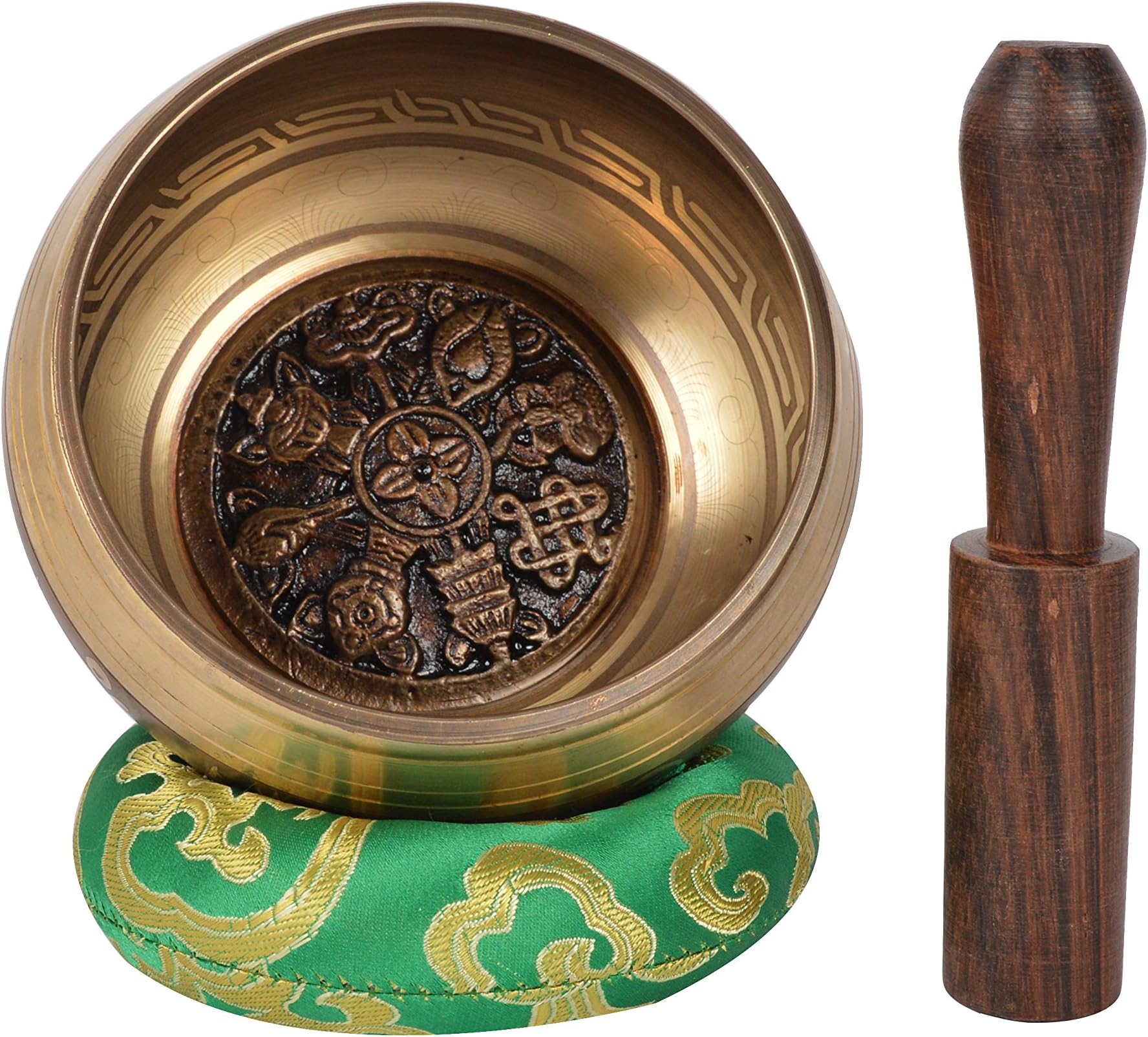 Tibetan 8 Auspicious Symbols Crafted Meditation Singing Bowl For Healing,Yoga With Mallet & Cushion (SS-SING-1089-S)