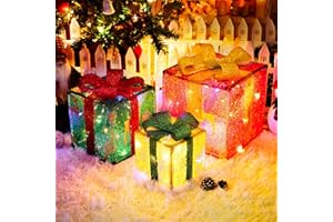 MICLIONLED Set of 3 Christmas Lighted Gift Boxes,Outdoor Christmas Decorations,Featuring Reindeer Decorations,Battery Operated Light Up Present Boxes for Christmas Trees Indoor Outdoor Home Yard Lawn Decor