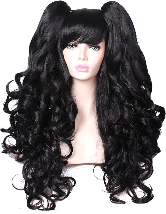 Amazon Co Jp かわいきれいツインテール ロング巻きウィッグ 自然な質感 髪の毛多い ブラック 服 ファッション小物