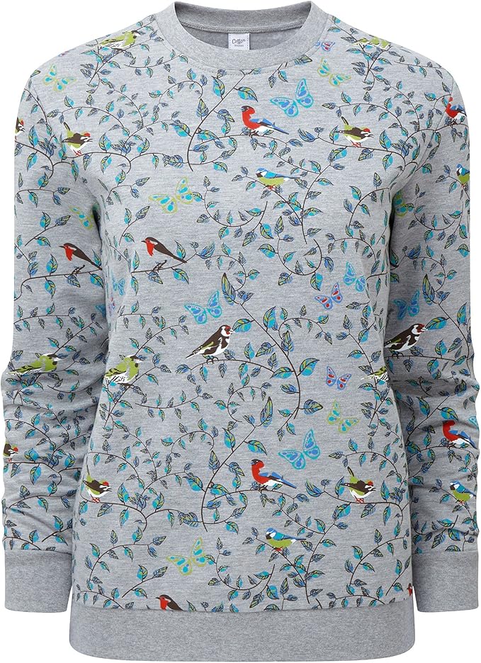 Cotton Traders Womens Ladies Floral Bird Print Crew Neck Sweatshirt