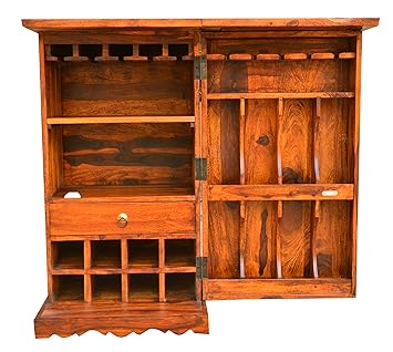 Wood Mount Sheesham Wood Wine Rack Bar Cabinet for Home | Honey Finish