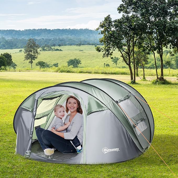Amazon Outsunny 5人用 キャンプテント 水に強いポリエステルレインカバー 簡単ポップアップデザイン メッシュウィンドウ2個 カバー付き Outsunny テント本体