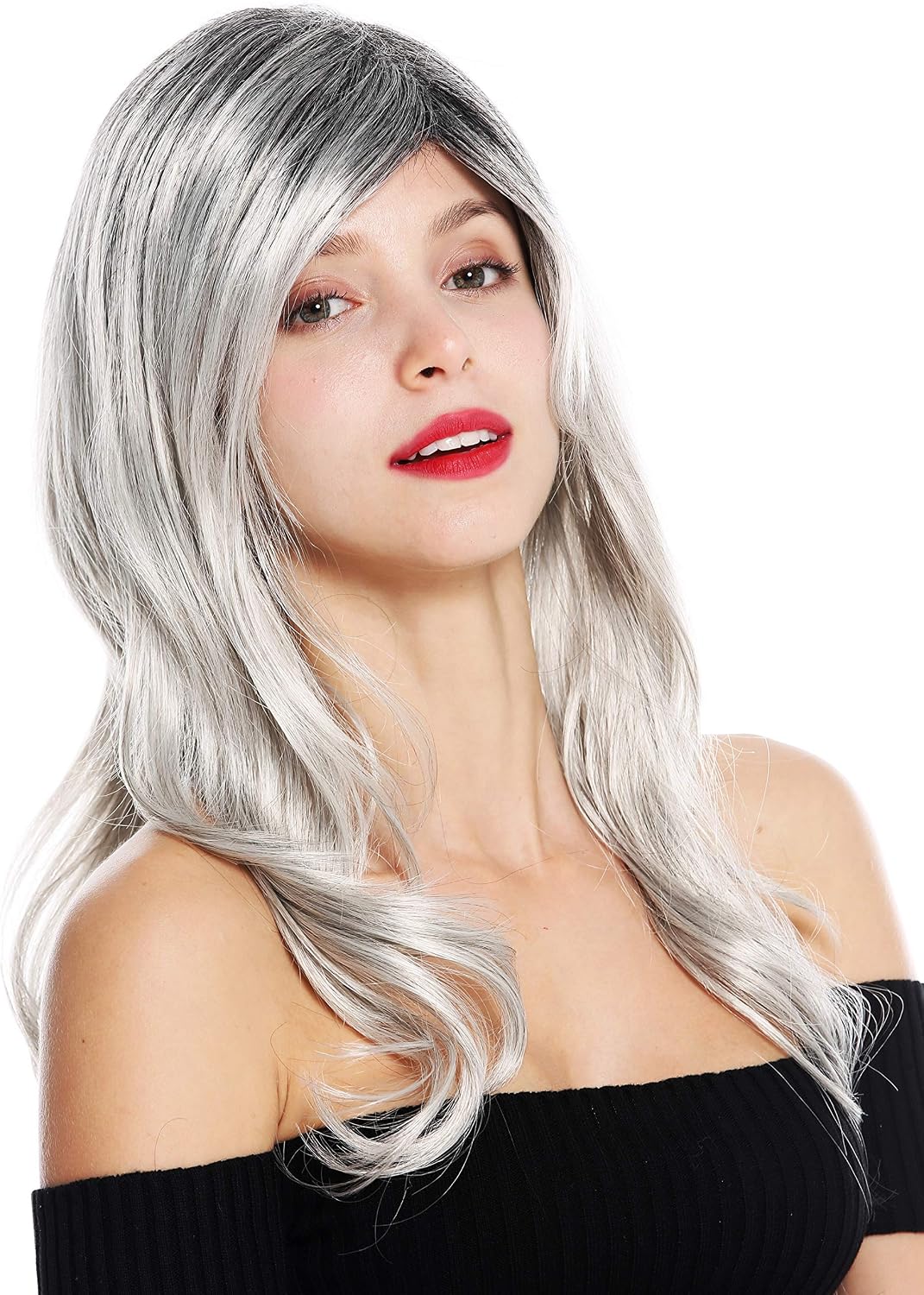 WIG ME UP - GFW2195-56+1T56 women's quality wig wavy long black grey Balayage, Gray-black mix (56+1T56), Länge: ca. 55 cm - Image 3