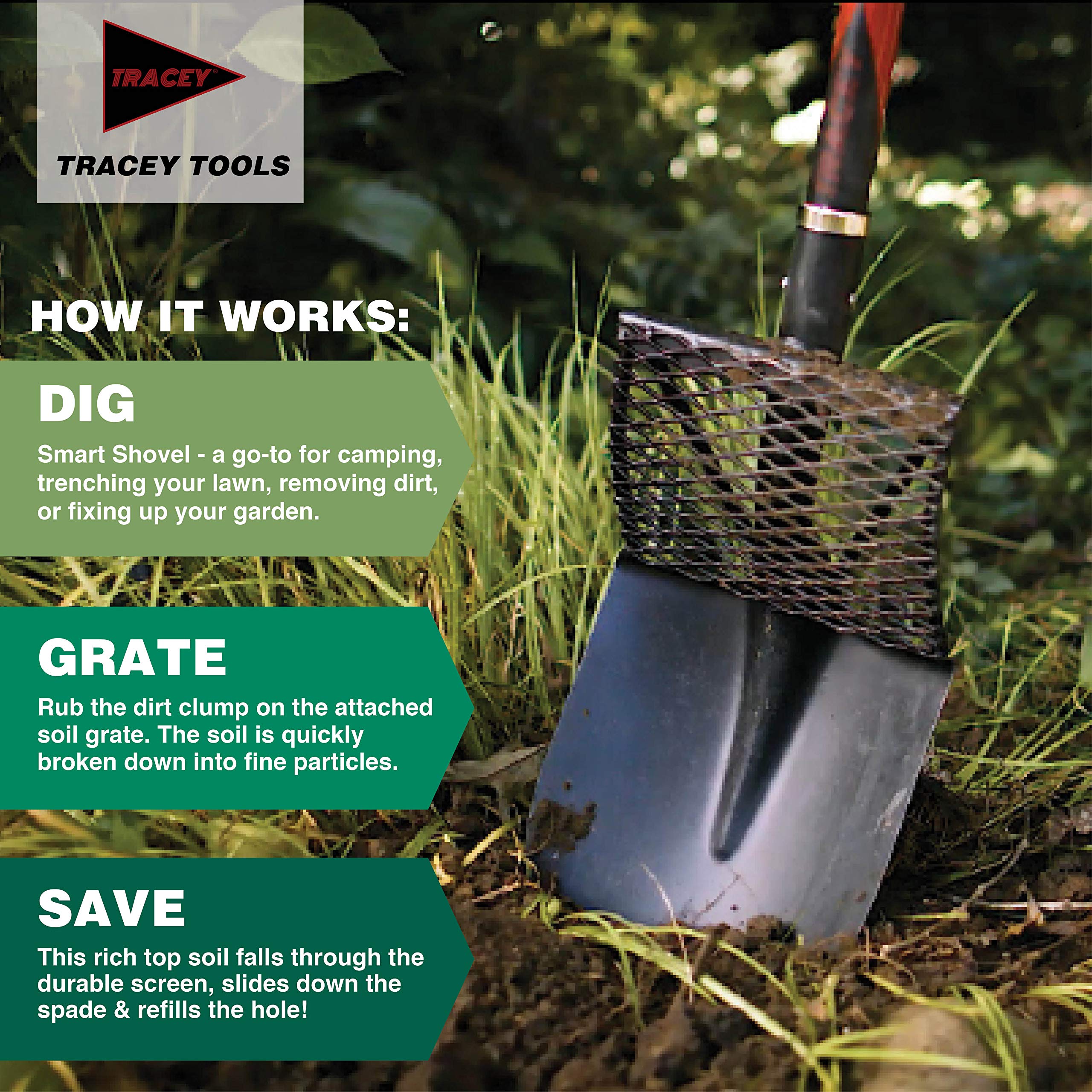 Tracey Garden Shovel with Long Fiberglass Handle for Digging, Transplanting and Gardening Round Point Spade Smart Shovel Design Tools