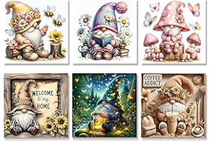 NEGEKFKX 6 Pack Gnome Diamond Art Kits for Adults Beginners,Diamond Painting Kits for Adults,5D Full Drill DIY Diamond Dot Ge